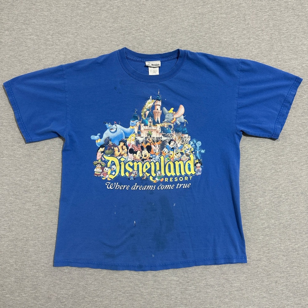 Vintage Disneyland Resort Blue Graphic T-Shirt Mickey Mouse Genie Womens Large